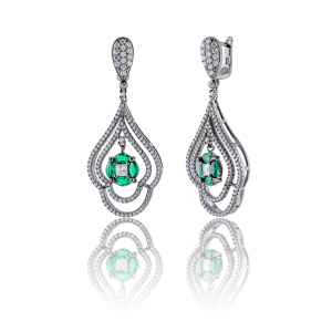 Produse - Cercei din argint 925, Piatra: zirconia fatetata si cubic zirconia, Culoare: alb si verde, Sonis Silver