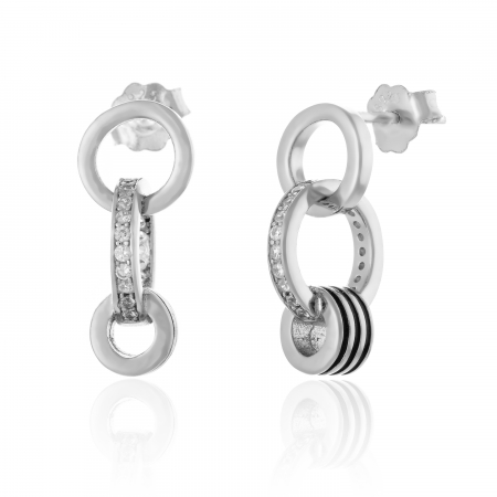 Cercei cu surub - Cercei din argint 925 rodiat ,Piatra : cubic zirconia si email, Culoare : transparenta si negru , Sonis Silver