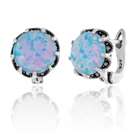Produse - Cercei din argint 925 ,Piatra : opal japonez si marcasite, Culoare : albastru  deschis,  Sonis Silver