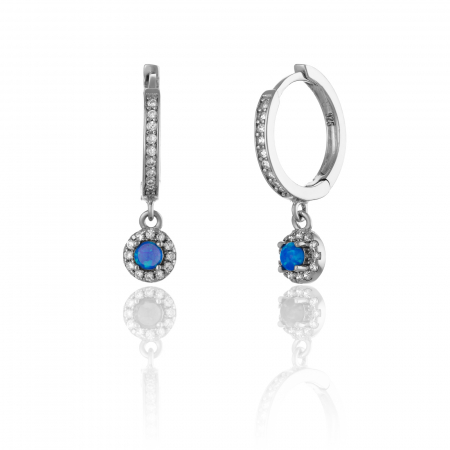 Cercei lungi - Cercei din argint 925 rodiat ,Piatra : opal de laborator si cubic zirconia , Culoare : albastru si transparent, Sonis Silver