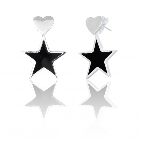 Cercei din argint 925 rodiat , Tip inchidere: surub, Piatra: email, Culoare: negru, [0]