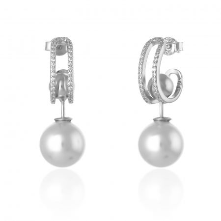 CERCEI - Cercei din argint 925 rodiat ,Piatra : Perla de laborator si cubic zirconia ,Culoare : alb si transparent,