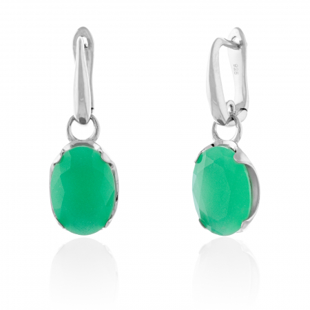 Cercei lungi - Cercei din argint 925 rodiat , Piatra : quart, Culoare : verde deschis , Sonis Silver