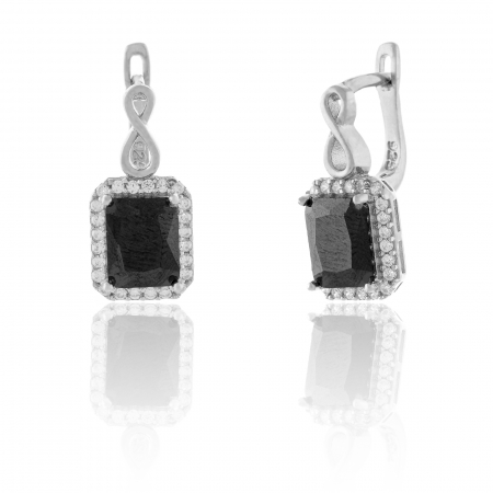 Produse - Cercei din argint 925 rodiat , Piatra: onix fatetat si cubic zirconia ,Culoare : negru si transparent  ,Sonis Silver