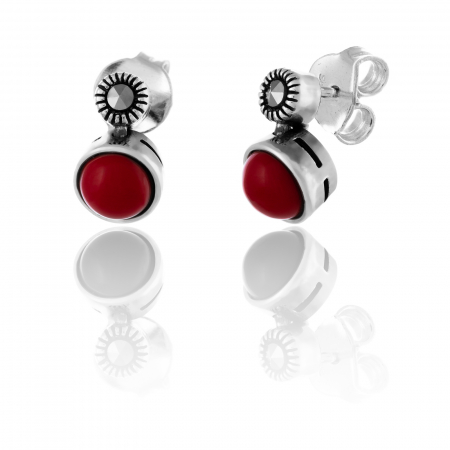 Produse - Cercei din argint 925 , Piatra: coral si marcasite, Culoare: rosu, Sonis Silver