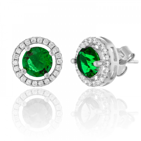 Produse - Cercei din argint 925 rodiat ,Piatra : zirconia fatetata si cubic zirconia , Culoare : verde si transparenta ,Sonis Silver