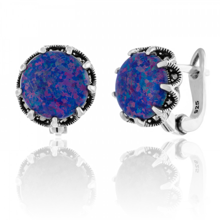 CERCEI - Cercei din argint 925  ,Piatra : opal japonez si marcasite , Culoare : albastru ,  Sonis Silver