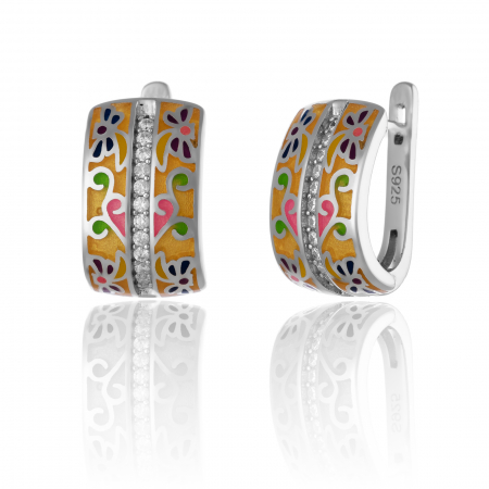 Cercei clasici - Cercei din argint 925 rodiat ,Piatra: cubic zirconia si email , Culoare : multicolor , Sonis Silver