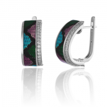 Cercei clasici - Cercei din argint 925 rodiat ,Piatra : cubic zirconia si email, Culoare : multicolor , Sonis Silver