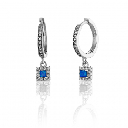 Cercei lungi - Cercei din argint 925 rodiat ,Piatra : opal de laborator si cubic zirconia , Culoare : albastru si transparent ,  Sonis Silver