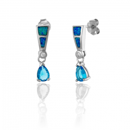 Cercei lungi - Cercei din argint 925 rodiat ,Piatra : opal de laborator si zirconia fatetata , Culoare : albastru si transparent , Sonis  Silver