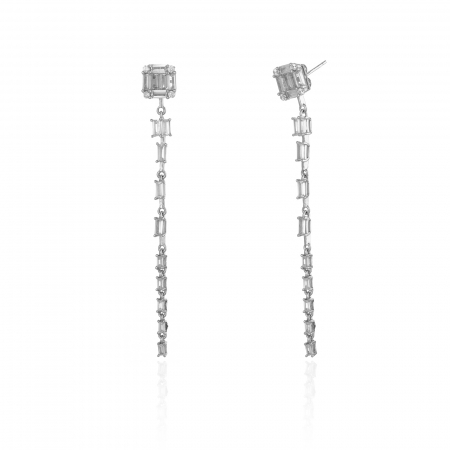 Cercei lungi - Cercei din argint 925 rodiat ,Piatra : zirconia fatetata ,Culoare : transparenta ,Sonis Silver