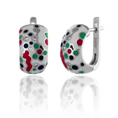 Cercei clasici - Cercei din argint 925 rodiat ,Piatra : cubic zirconia si email ,Culoare : multicolor,Sonis Silver