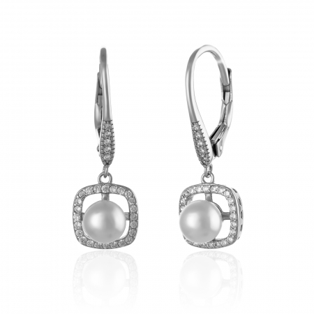 Cercei lungi - Cercei din argint 925 rodiat, Piatra: perla de laborator si cubic zirconia, Culoare: alb, transparent ,Sonis Silver