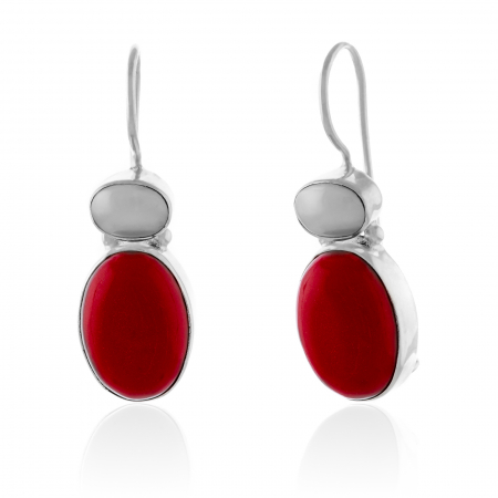 Cercei lungi - Cercei din argint 925, Piatra: coral si perla de laborator ,Culoare : rosu si alb ,  Sonis Silver