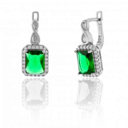 Cercei din argint 925 rodiat , Piatra: smarald si cubic zirconia,Culoare : verde si transparent , Sonis Silver [0]