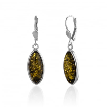 Cercei clasici - Cercei din argint 925, Piatra: chihlimbar natural, Culoare: verde, Sonis Silver