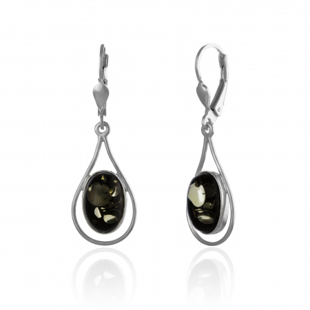 Cercei lungi - Cercei din argint 925, Piatra: chihlimbar natural, Culoare: verde, Sonis Silver