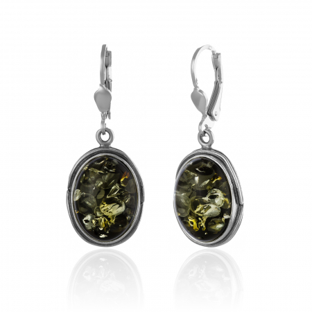 Cercei lungi - Cercei din argint 925, Piatra: chihlimbar natural, Culoare: verde, Sonis Silver