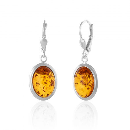 Cercei clasici - Cercei din argint 925, Piatra: chihlimbar natural, Culoare : galben cognac ,