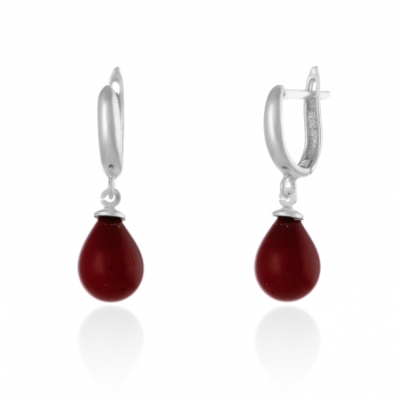 Cercei clasici - Cercei din argint 925 , Piatra : coral , Culoare : rosu,