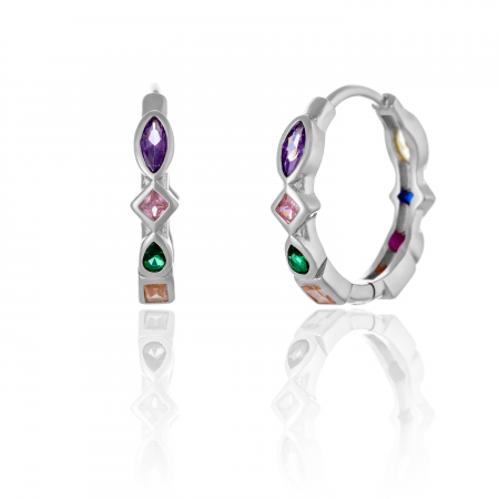 Cercei tip creole - Cercei din argint 925, Piatra: zirconia fatetata , Culoare: multicolor  ,