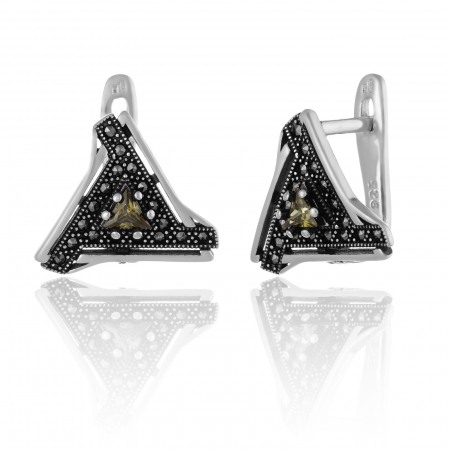 Cercei clasici - Cercei din argint 925 vintage, Piatra: marcasite si zirconia fatetata, Culoare :  verde oliva, Sonis Silver