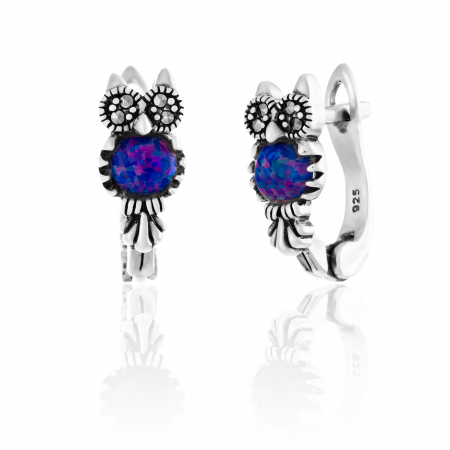 Produse - Cercei din argint 925, Piatra: opal japonez si marcasite, Culoare: albastru, Sonis Silver