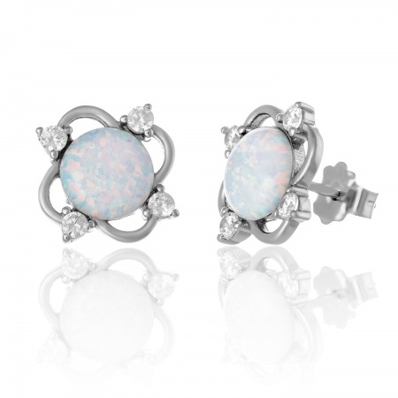 Cercei cu surub - Cercei din argint 925, Piatra: opal de laborator si zirconia fatetata, Culoare: alb si transparent,