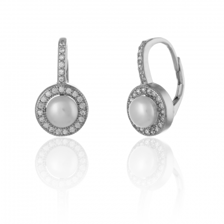 Cercei clasici - Cercei din argint 925 , Piatra : perla de laborator si cubic zirconia , Culoare : alb si  transparent ,