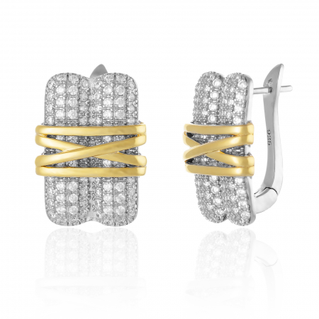 Cercei clasici - Cercei din argint 925 placat cu aur de 14 kt ,Piatra: cubic zirconia, Culoare : transparenta ,  Sonis Silver