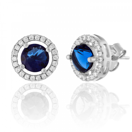 Produse - Cercei din argint 925 rodiat ,Piatra : zirconia fatetata si cubic zirconia , Culoare : albastru si transparenta ,Sonis Silver