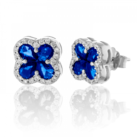 Cercei cu surub - Cercei din argint 925 rodiat ,Piatra : zirconia fatata si cubic zirconia, Culoare : albastru  trasparenta ,Sonis Silver