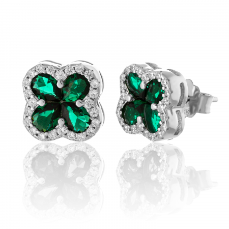 Cercei cu surub - Cercei din argint 925 rodiat ,Piatra : zirconia fatata si cubic zirconia , Culoare : verde si transparenta , Sonis Silver