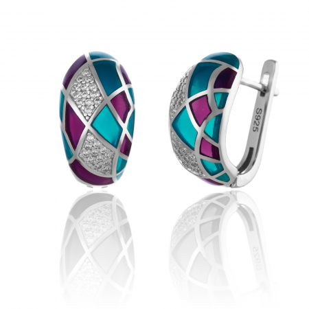 Cercei clasici - Cercei din argint 925 rodiat ,Piatra : cubic zirconia si email, Culoare : multicolor , Sonis Silver