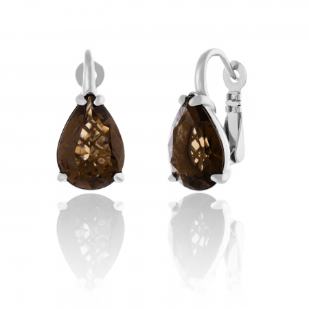Cercei clasici - Cercei din argint 925 rodiat ,Patra : zirconia fatetata , Culoare : maro cognac  , Sonis Silver