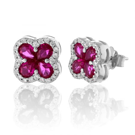 Cercei cu surub - Cercei din argint 925 rodiat ,Piatra : zirconia fatata si cubic zirconia , Culoare : rosu si transparenta , Sonis Silver