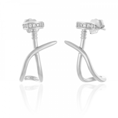 Cercei cu surub - Cercei din argint 925 rodiat ,Piatra : cubic zirconia , Culoare : transparenta , Sonis Silver