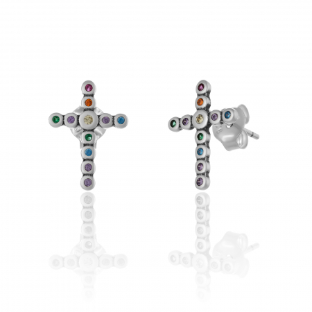 Cercei cu surub - Cercei din argint 925 rodiat , Piatra: cubic zirconia, Culoare : multicolor,