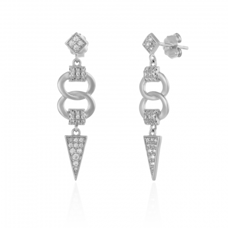Cercei cu surub - Cercei din argint 925 rodiat ,Piatra :cubic zirconia ,Culoare : transparent,