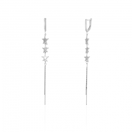 Cercei lungi - Cercei din argint 925 rodiat , Piatra : cubic zirconia, Culoare : transparenta ,