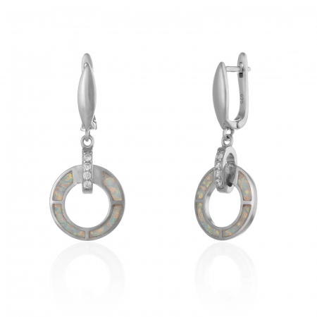 Cercei clasici - Cercei din argint 925 rodiat , Piatra : cubic zirconia si email ,Culoare : alb cu insertii, Sonis Silver