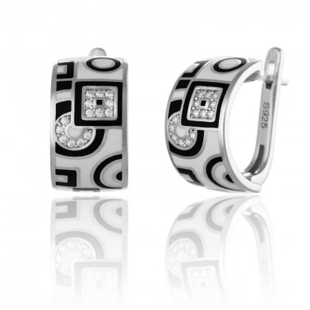 CERCEI - Cercei din argint 925 rodiat, Piatra: cubic zirconia si email, Culoare: transparent, alb, negru,  Sonis Silver