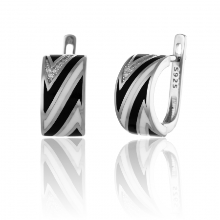 Produse - Cercei din argint 925 rodiat, Piatra: cubic zirconia si email, Culoare: transparent, alb, negru, Sonis Silver