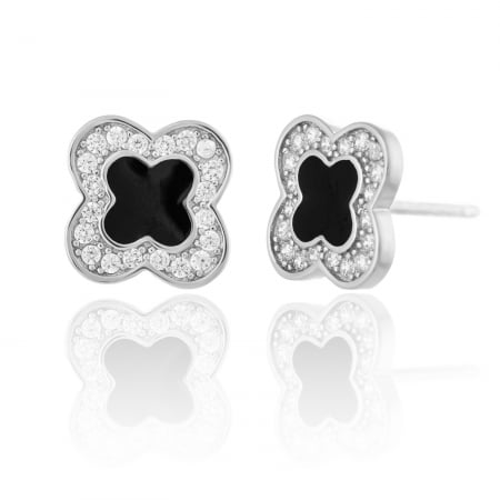 Produse - Cercei din argint 925 rodiat, Piatra: cubic zirconia si email, Culoare: transparenta, negru, Sonis Silver
