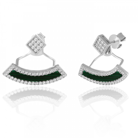 Cercei fashion - Cercei din argint 925 rodiat, Piatra: cubic zirconia si malachit, Culoare: transparent si verde, Sonis Silver