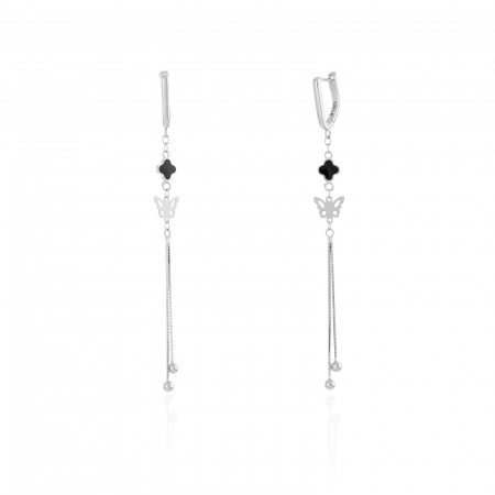Cercei lungi - Cercei din argint 925 rodiat, Piatra: email, Culoare: negru, Sonis Silver