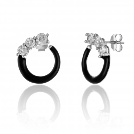 Cercei cu surub - Cercei din argint 925 rodiat, Piatra: zirconia fatetata si email, Culoare: negru, transparent,