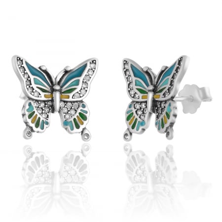 Cercei cu surub - Cercei din argint 925 rodiat, Piatra: email si cubic zirconia, Culoare: multicolor, Sonis Silver