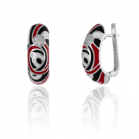Cercei clasici - Cercei din argint 925 rodiat, Piatra: email si cubic zirconia, Culoare: rosu, negru, alb si transparent,